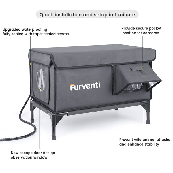 Furventi High Legs outdoor Cat House Dark Gray Product Features 1 & Outdoor Stray Heated Cat House