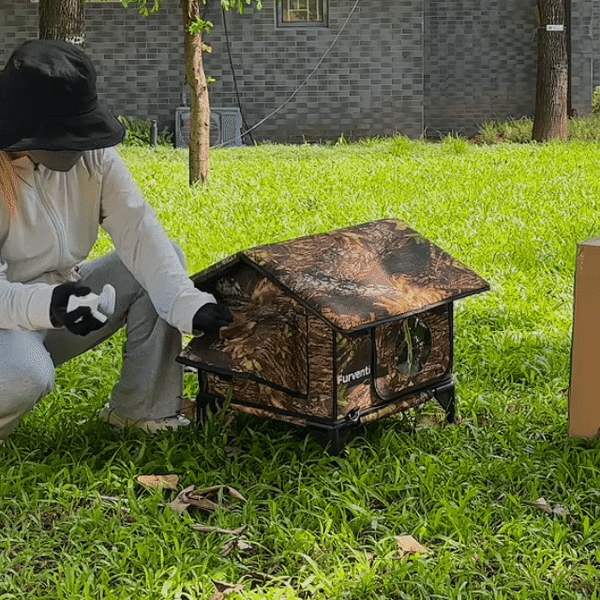 Furventi Rooftop Outdoor Cat House Leaves installation GIF picture 6 & Outdoor Stray Heated Cat House