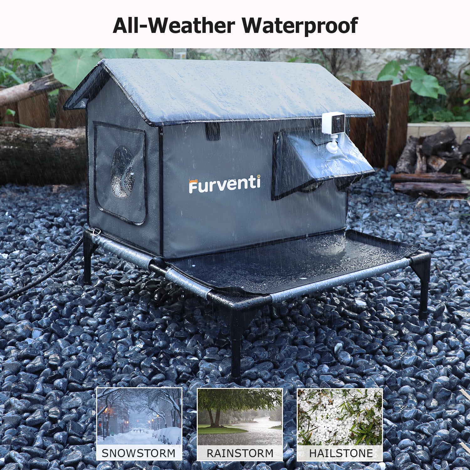 Furventi Platform Heated Cat House for Outside Dark Grey