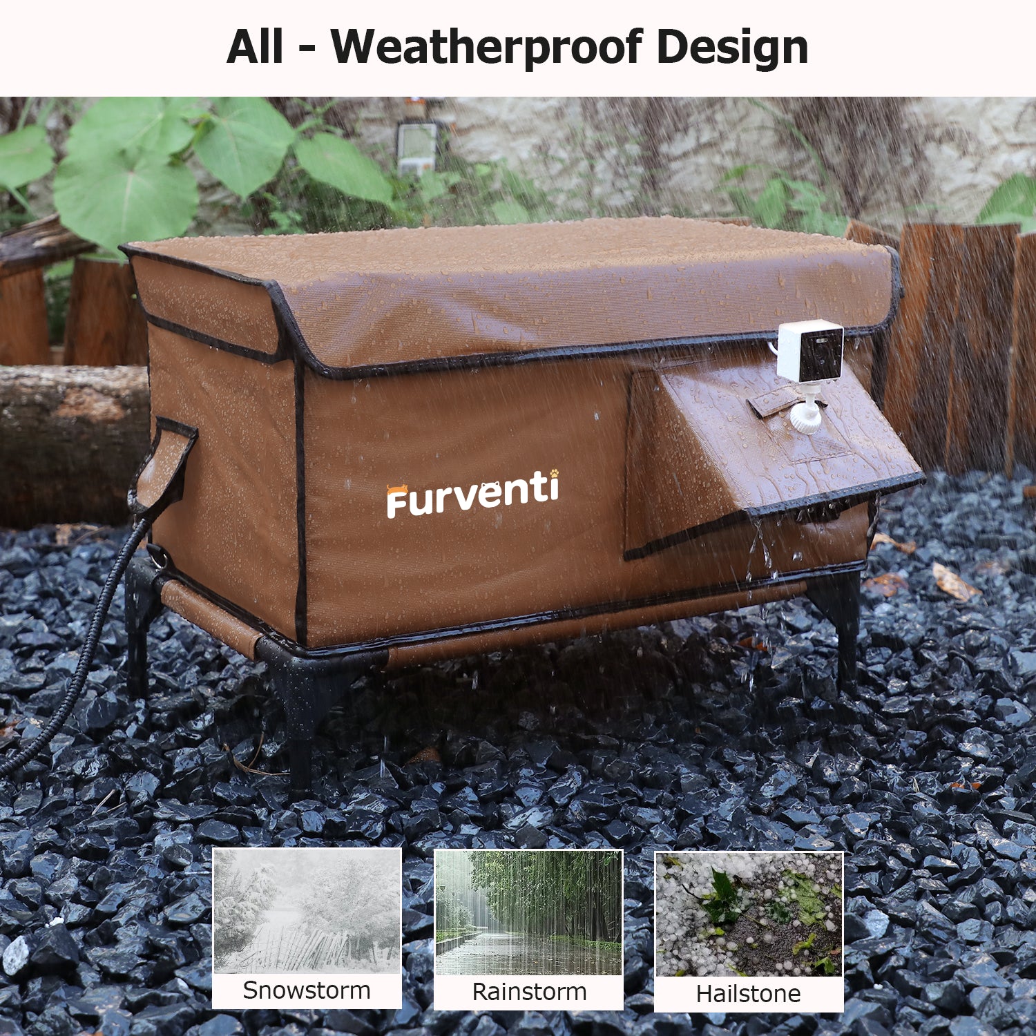 Furventi Cold-Resistant Heated Cat House for outside Brown