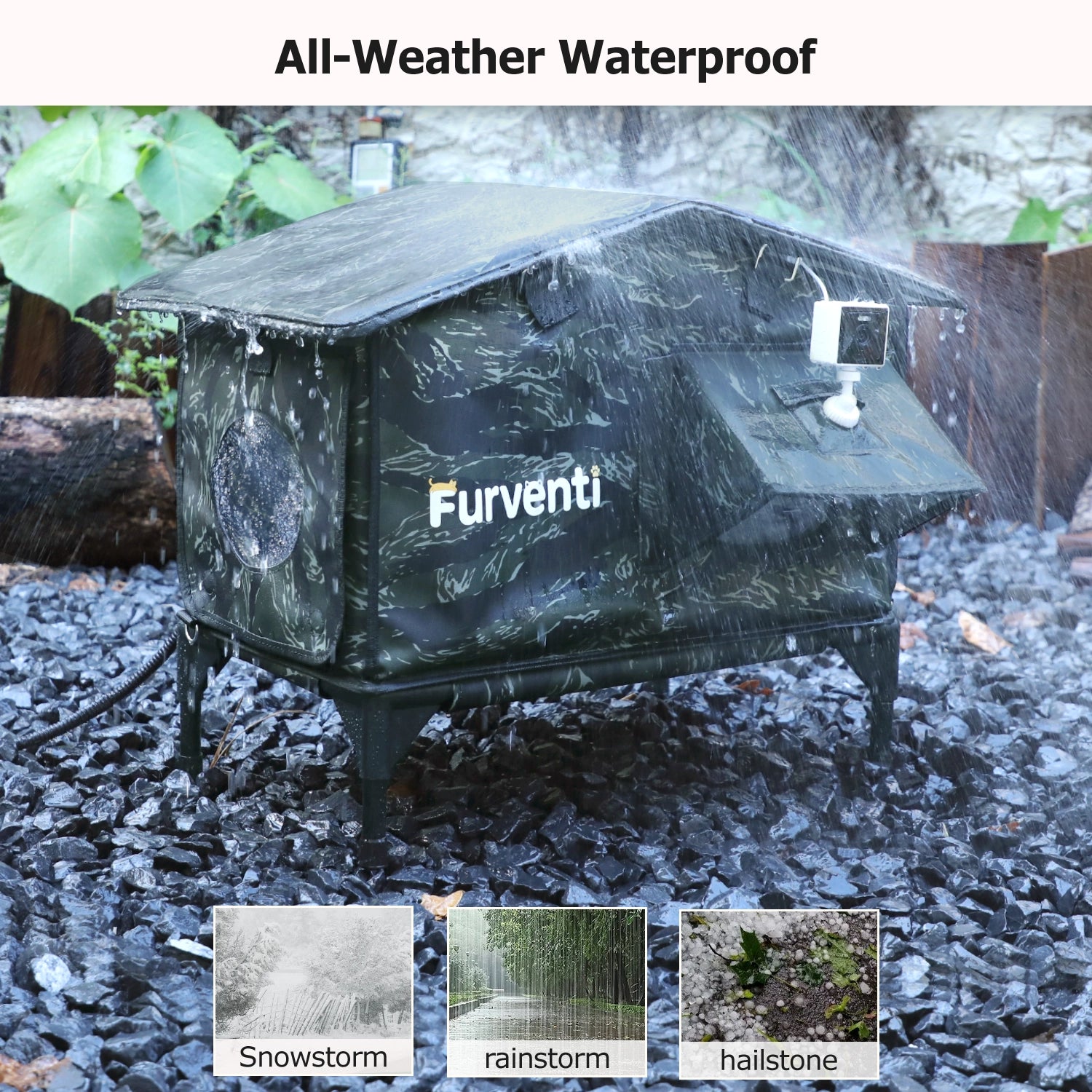 Furventi Flagship Open Heated Cat House for Outside Camouflage