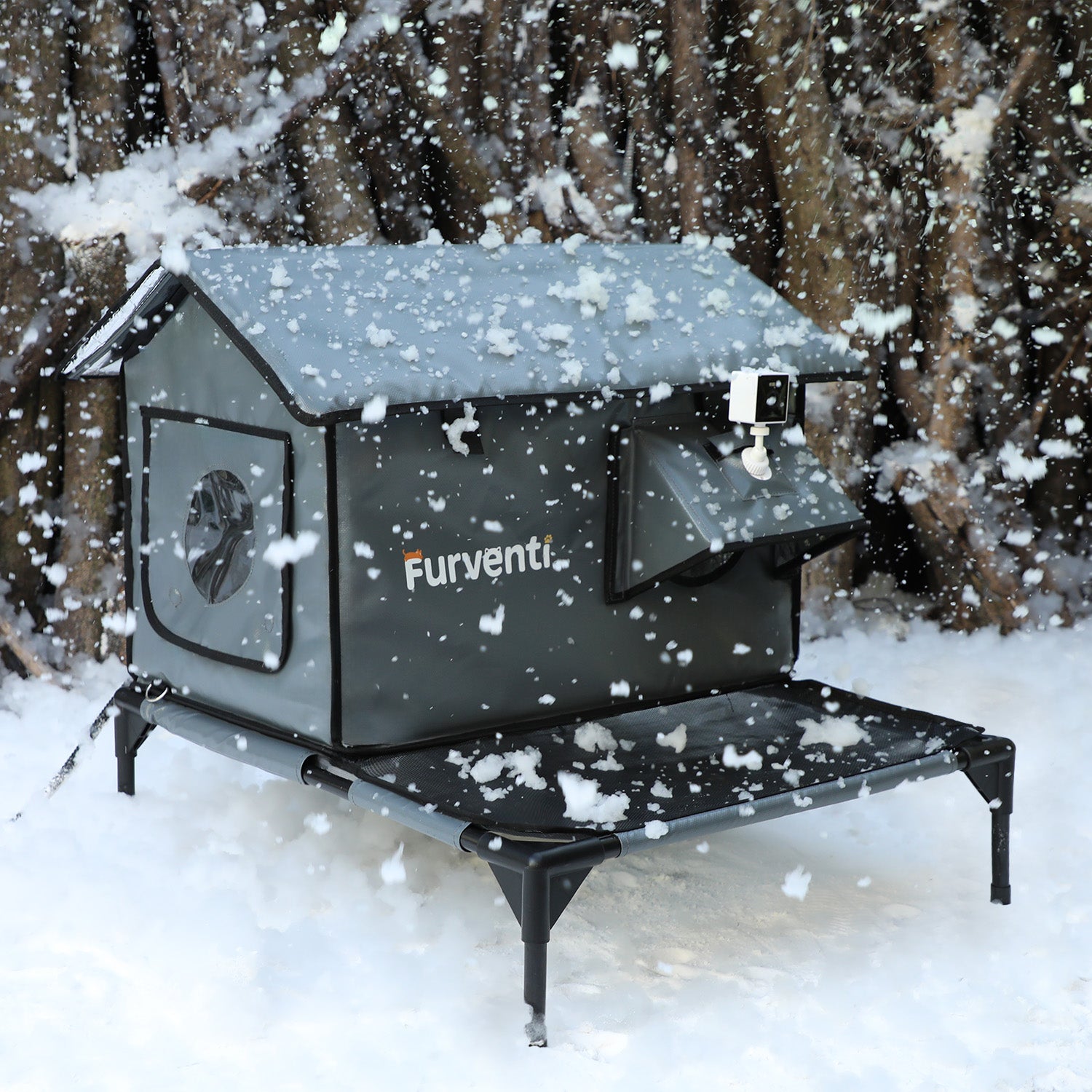 Furventi Platform Outdoor Heated Cat House Shadow Grey