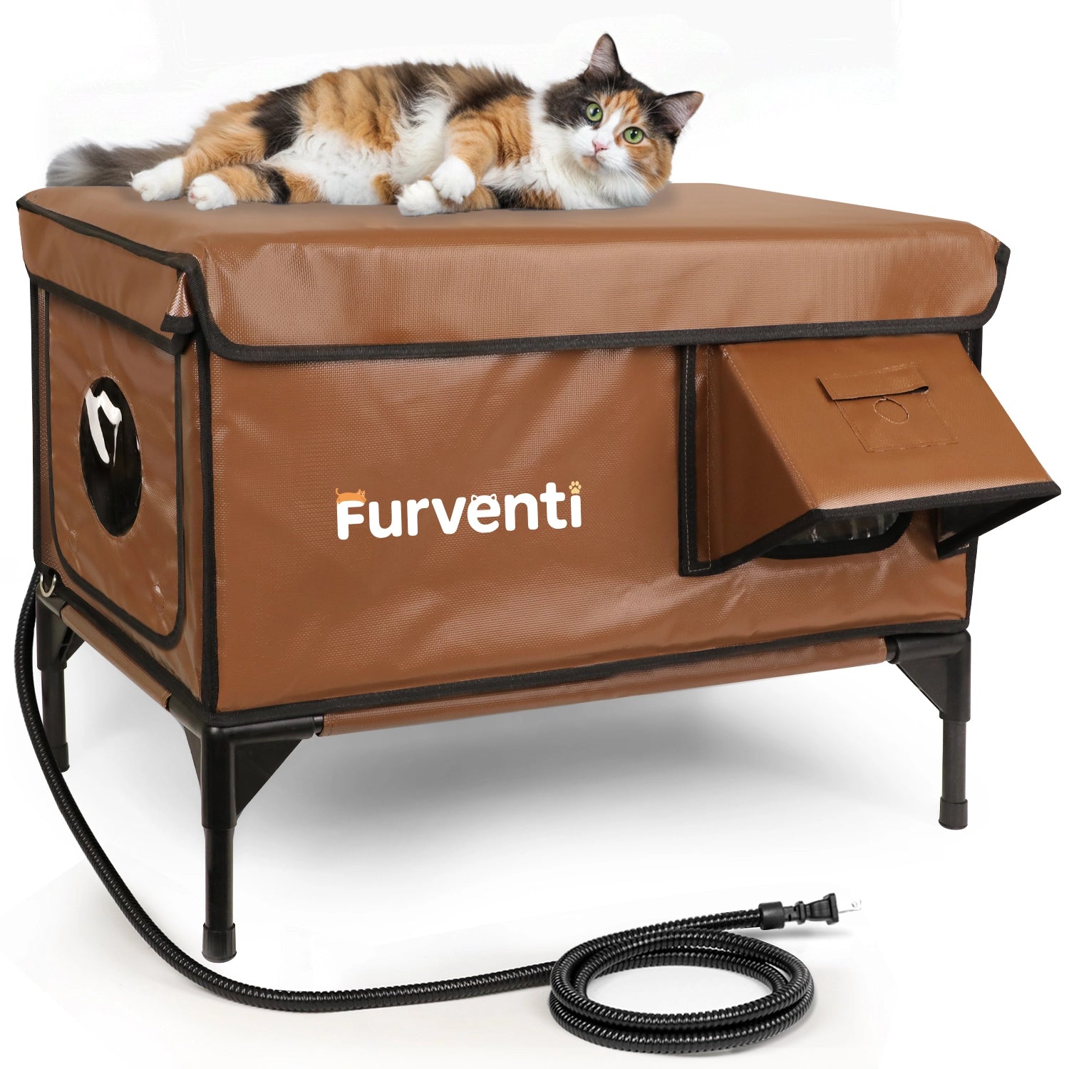 Furventi Classic Heated Outdoor Cat House Brown