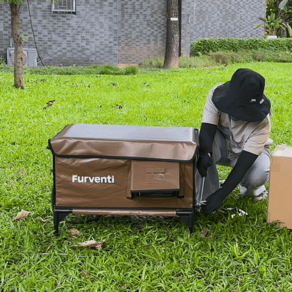 Furventi Cold-Resistant Outdoor cat house brown  installation GIF picture 5 & Outdoor Stray Heated Cat House