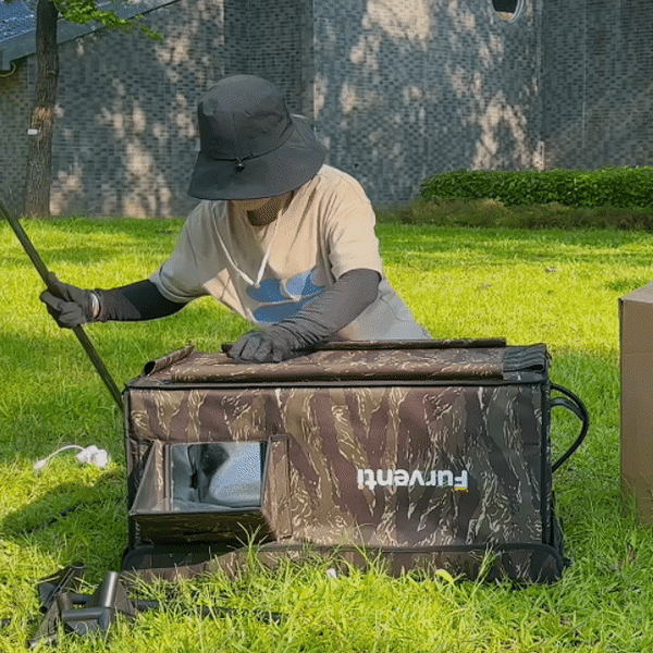 Furventi Flagship Outdoor Cat House Camouflage installation GIF picture 5 & Outdoor Stray Heated Cat House