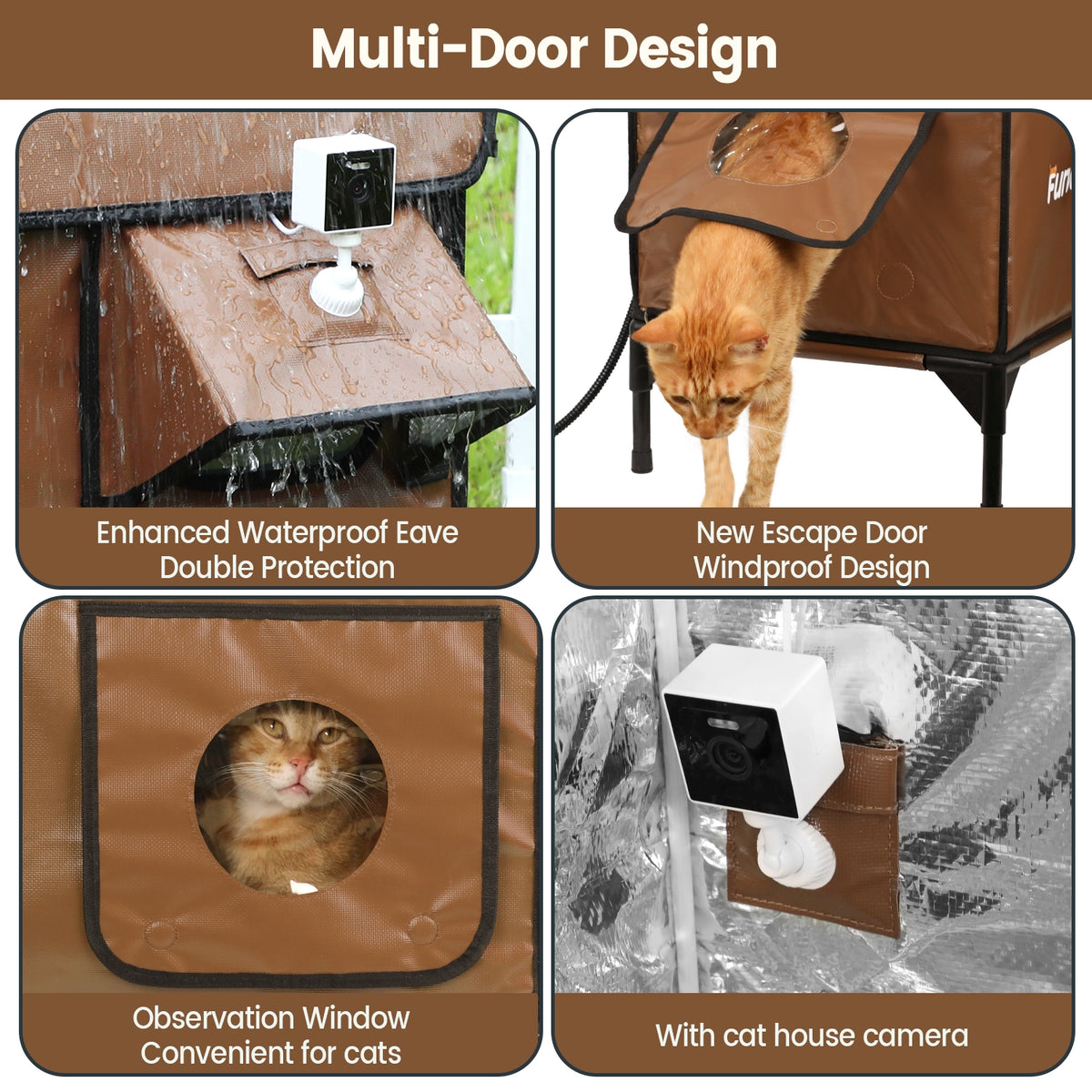Furventi High Legs Outdoor Cat House Brown Product Multi-door & Outdoor Stray Heated Cat House