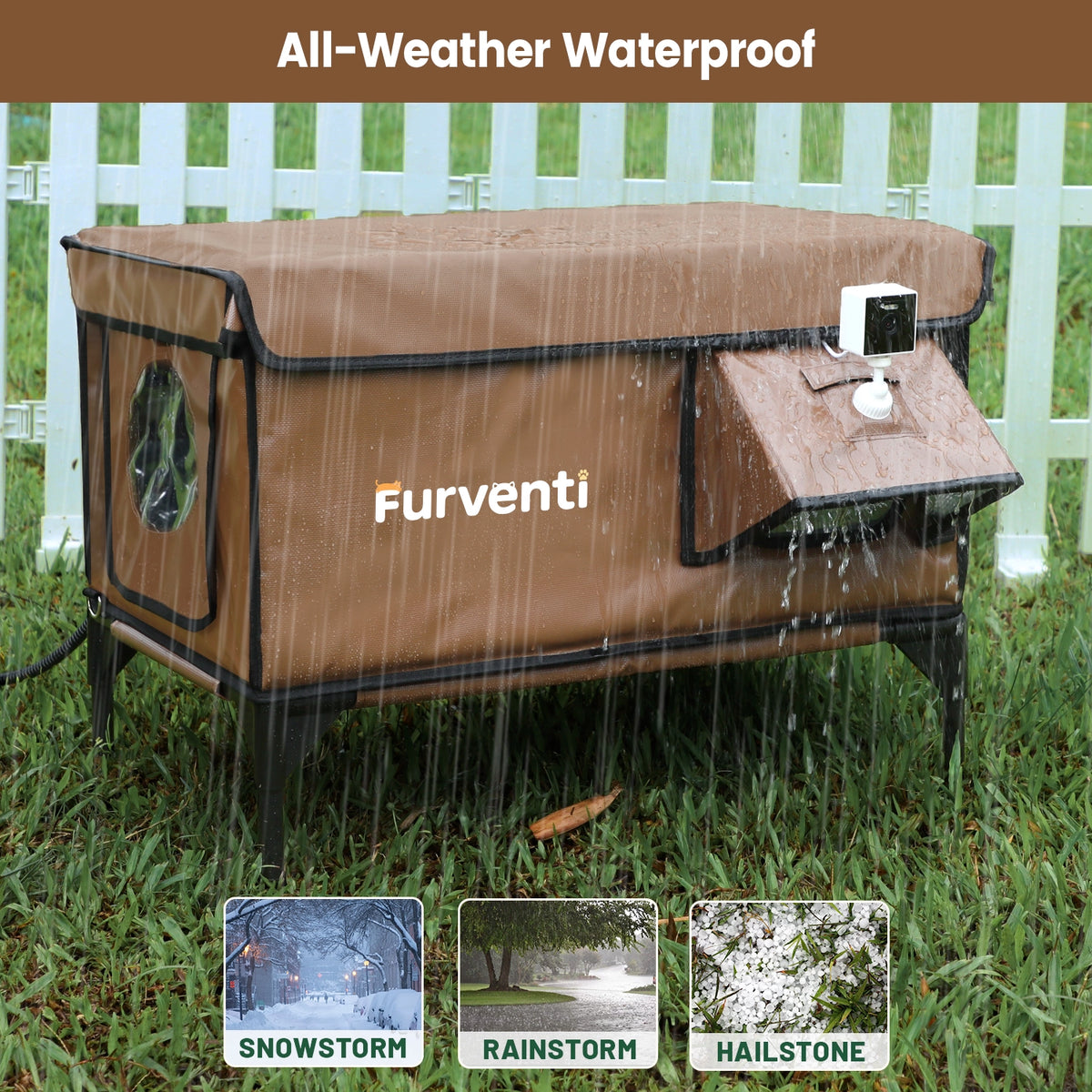 Furventi High Legs Outdoor Cat House Brown Product Rainproof & Outdoor Stray Heated Cat House