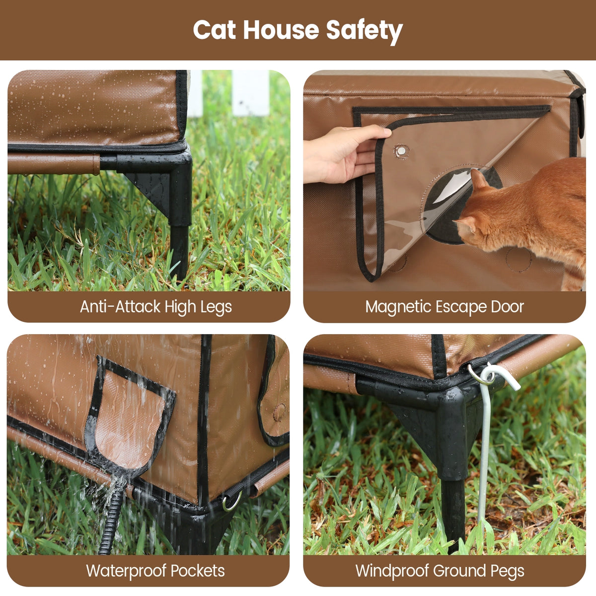 Furventi High Legs Outdoor Cat House Brown Product Safety & Outdoor Stray Heated Cat House