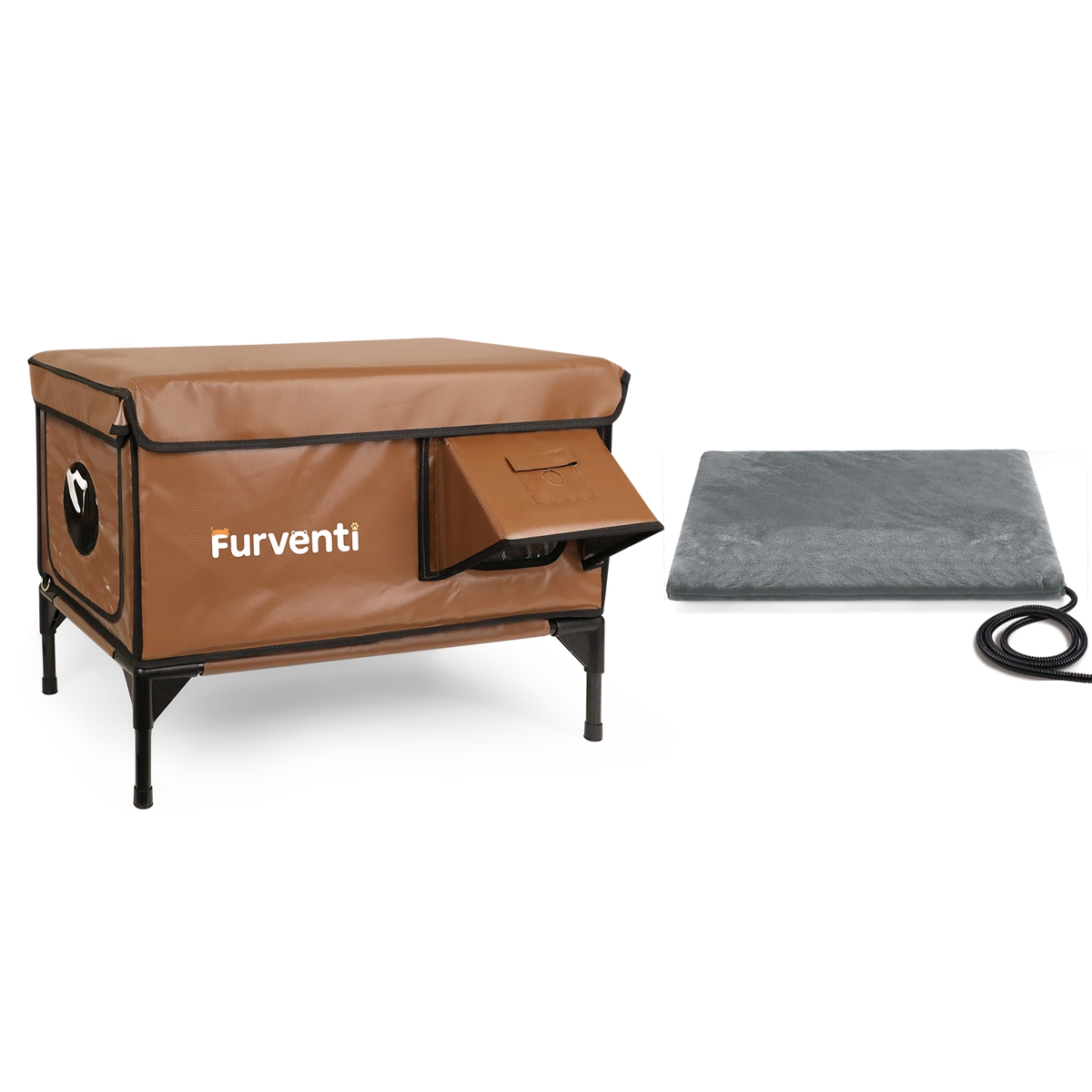 Furventi High Legs Outdoor Cat House Brown Product *1 heating pad & Outdoor Stray Heated Cat House