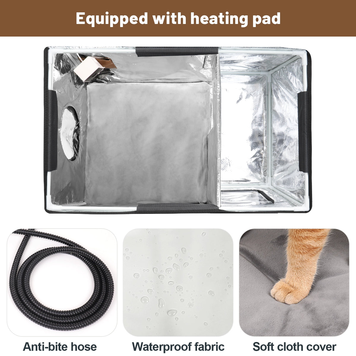 Furventi High Legs Outdoor Cat House Brown Product heating pad & Outdoor Stray Heated Cat House