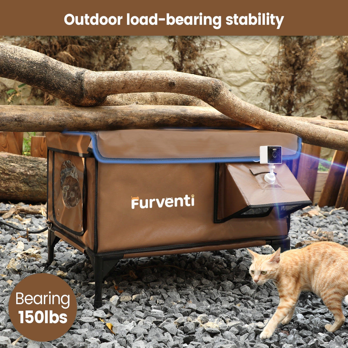 Furventi High Legs Outdoor Cat House Brown Product load-bearing & Outdoor Stray Heated Cat House