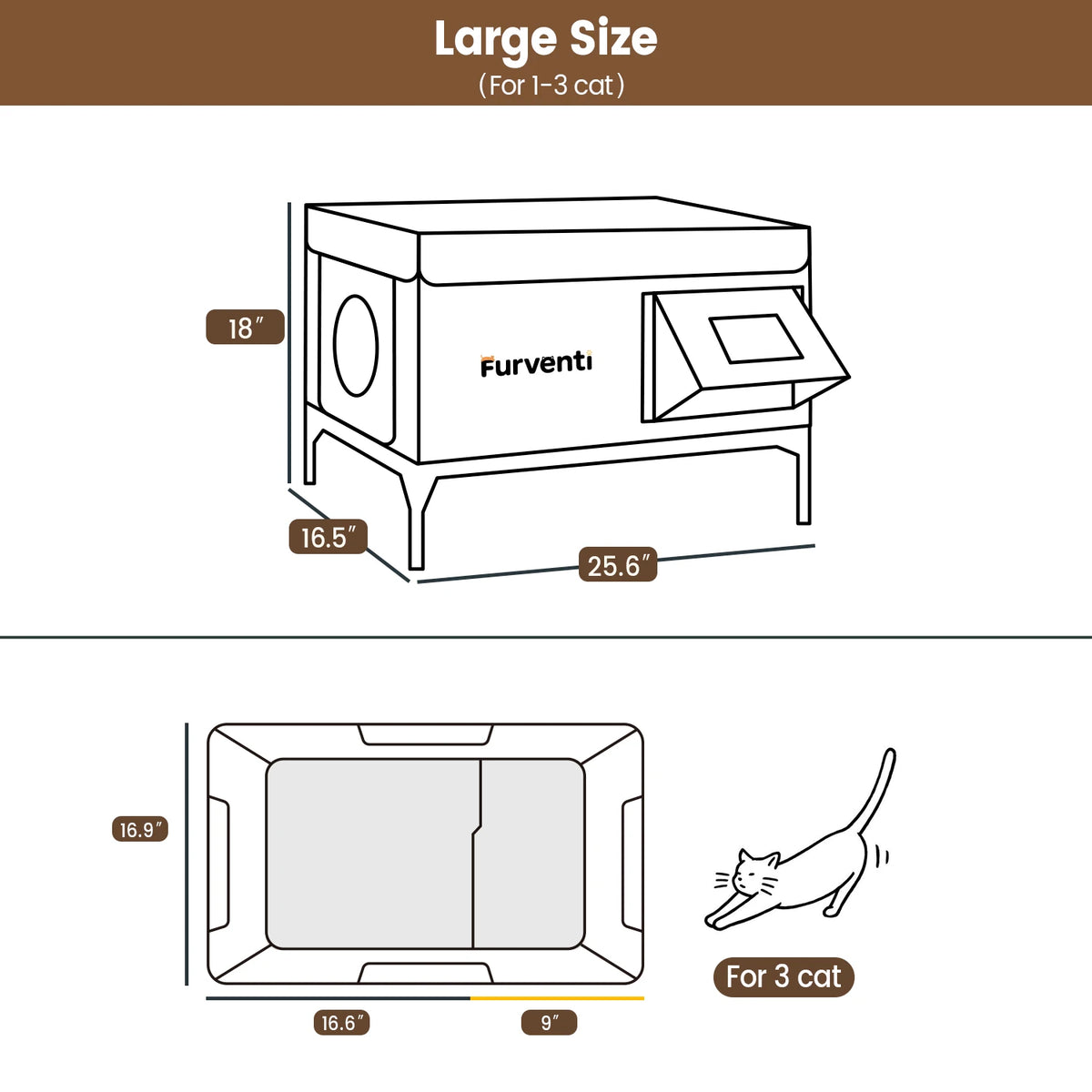 Furventi High Legs Outdoor Cat House Brown Product size & Outdoor Stray Heated Cat House