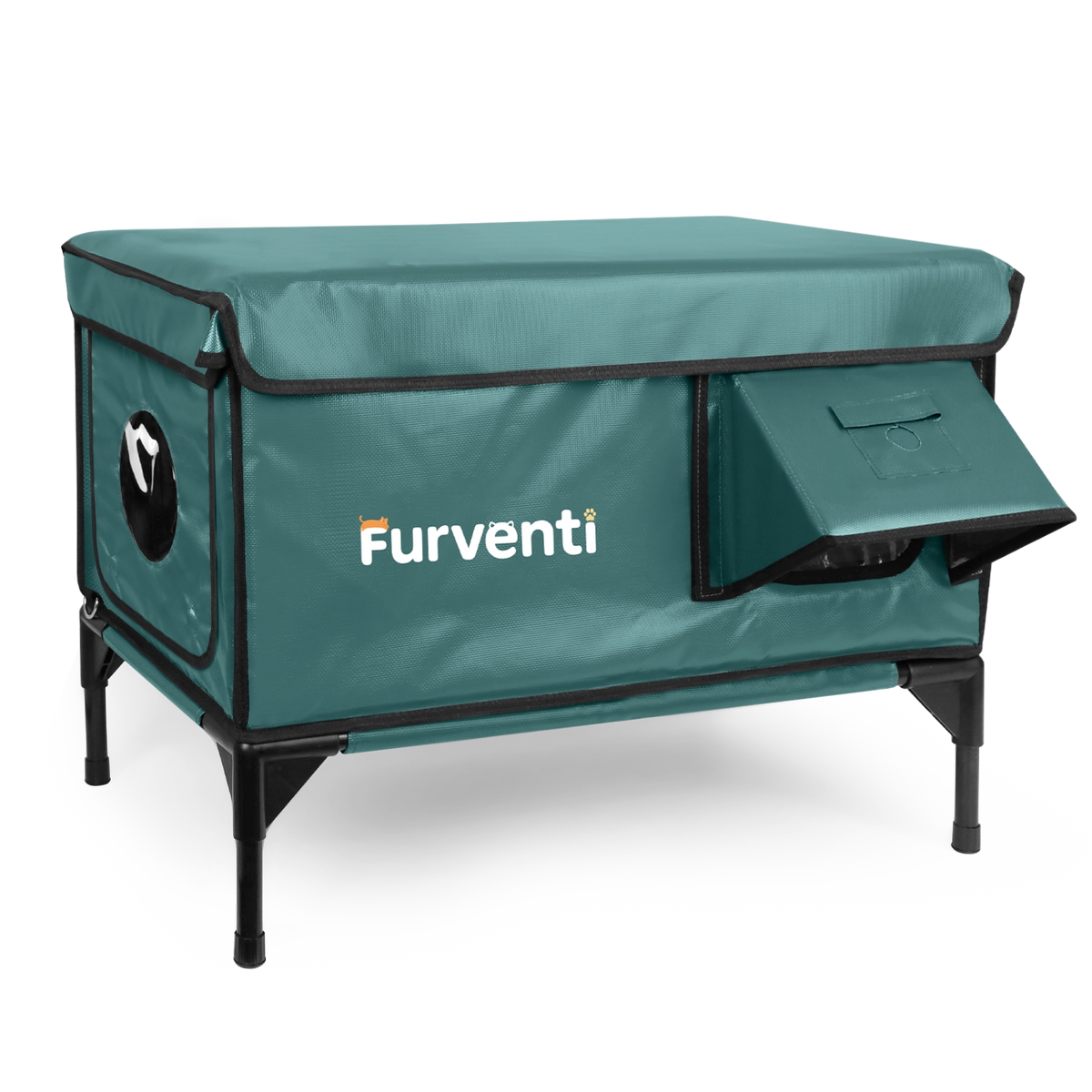 Furventi High Legs Outdoor Cat House Dark Green Camouflage No/Heating pad & Outdoor Stray Heated Cat House