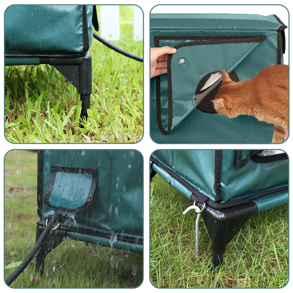 Furventi High Legs Outdoor Cat House Dark Green Product Features 7 & Outdoor Stray Heated Cat House