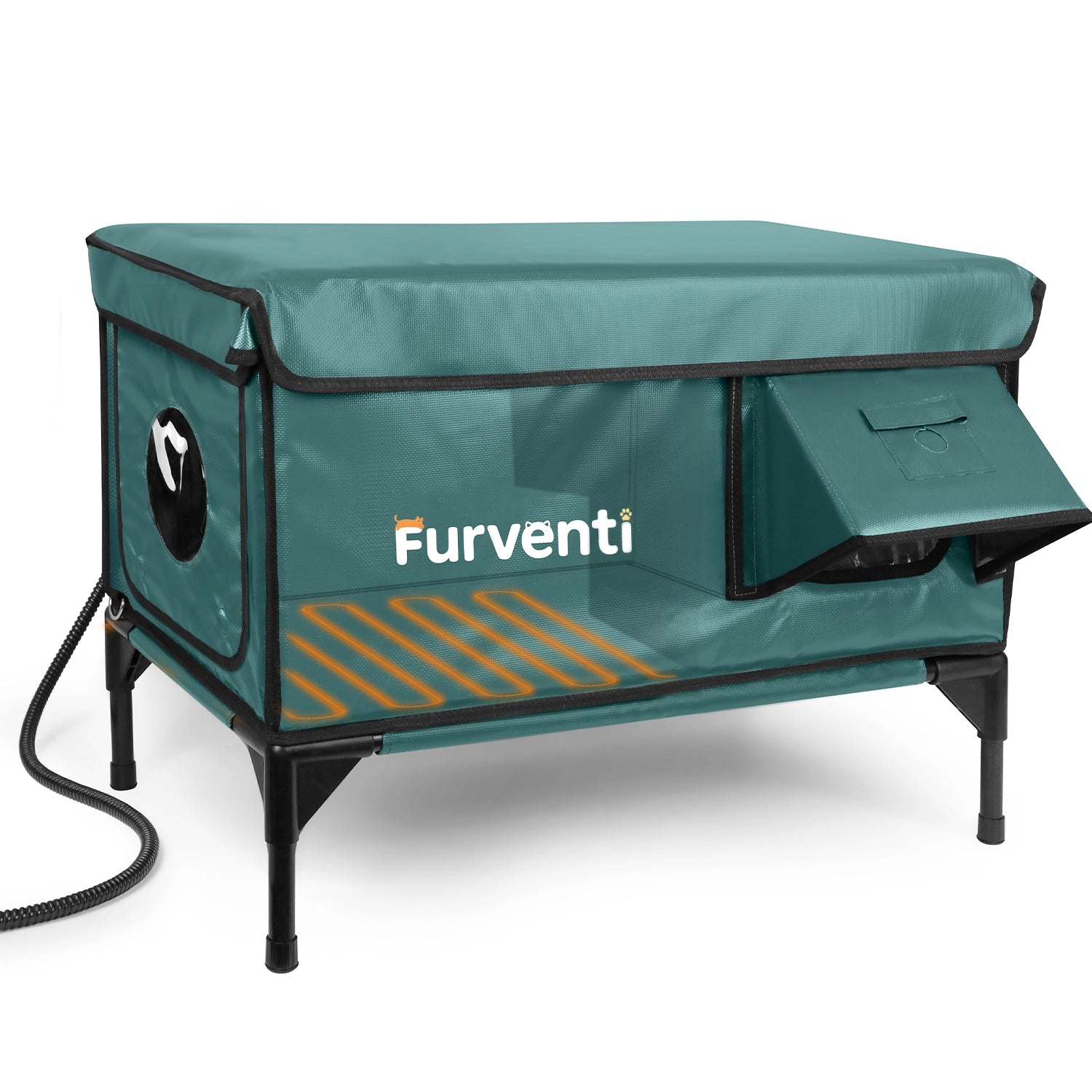 Furventi High Legs Outdoor Cat House Dark Green Product Features 8 & Outdoor Stray Heated Cat House