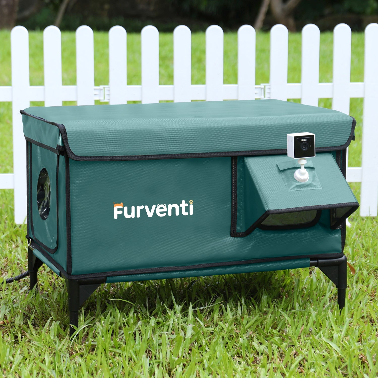 Furventi High Legs Outdoor Cat House Dark Green Product Main Image & Outdoor Stray Heated Cat House