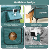Furventi High Legs Outdoor Cat House Dark Green Product Multi-door design & Outdoor Stray Heated Cat House