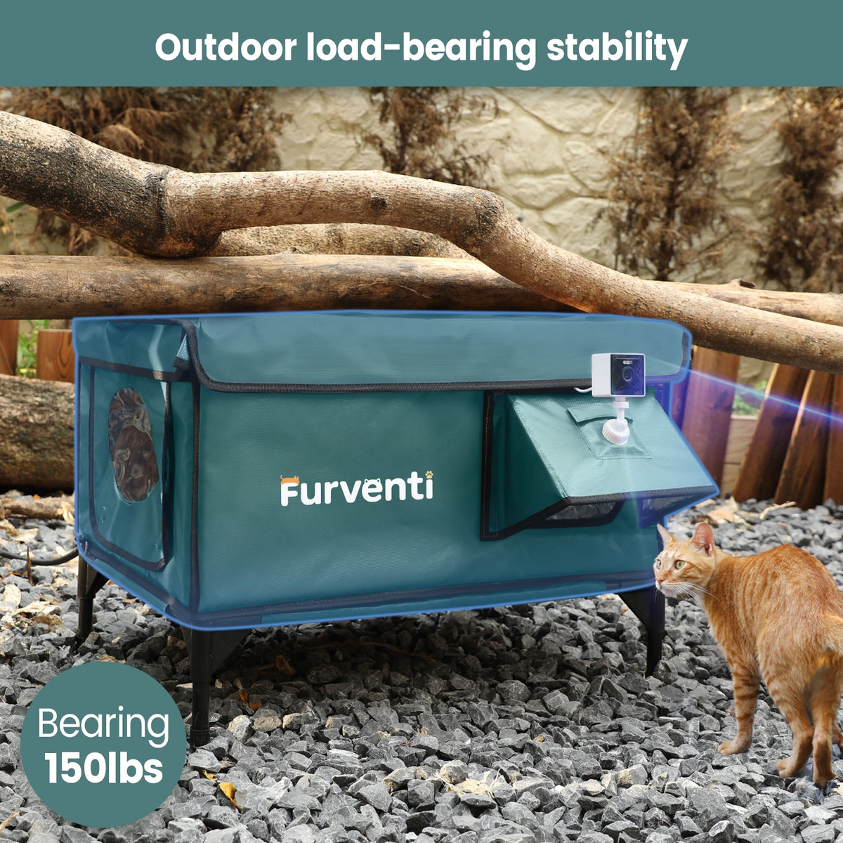 Furventi High Legs Outdoor Cat House Dark Green Product Safe Load Bearing & Outdoor Stray Heated Cat House