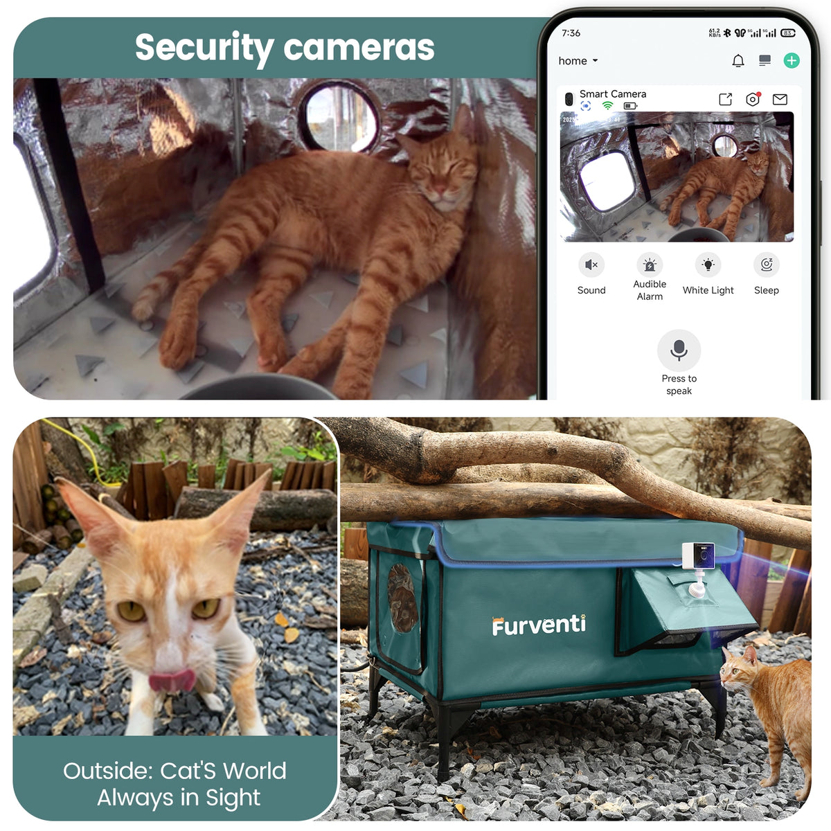 Furventi High Legs Outdoor Cat House Dark Green Product Security Camera & Outdoor Stray Heated Cat House