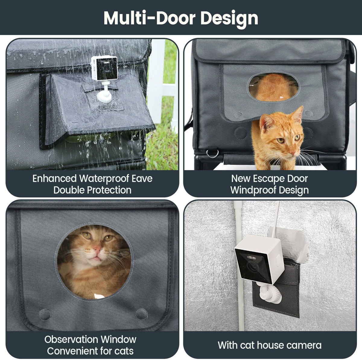Furventi High Legs outdoor Cat House Dark Gray Product Multi-door design & Outdoor Stray Heated Cat House