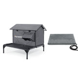Furventi Platform Outdoor Cat House Dark Grey Camouflage *1 heating pad  & Outdoor Stray Heated Cat House