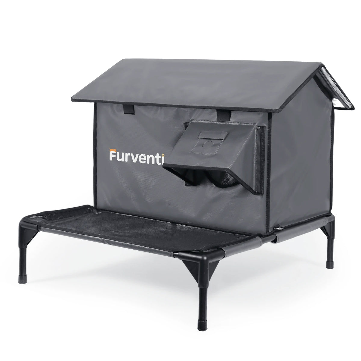 Furventi Platform Outdoor Cat House Dark Grey Camouflage No/Heating pad & Outdoor Stray Heated Cat House