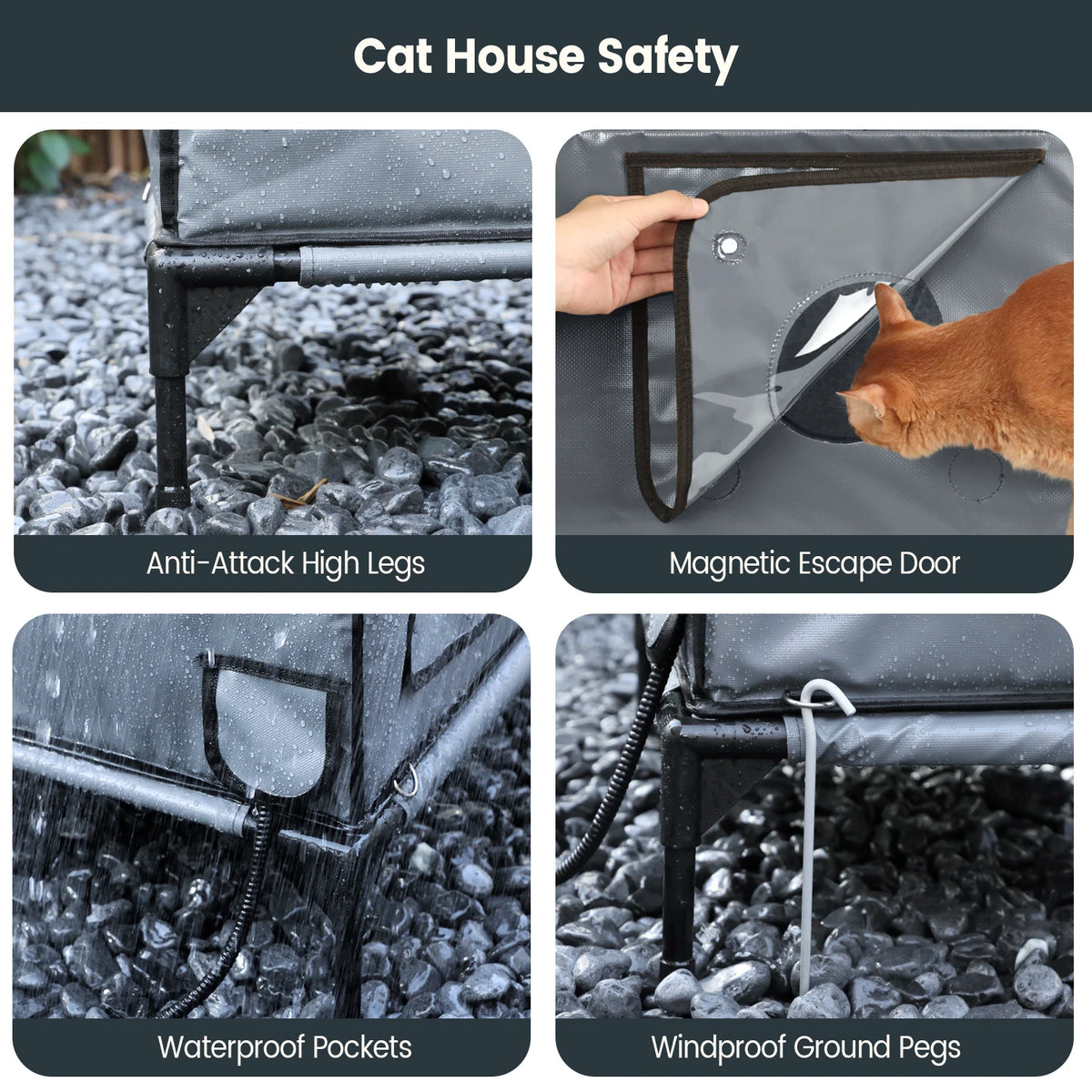 Furventi Platform Outdoor Cat House Dark Grey Product Cat House Safety & Outdoor Stray Heated Cat House
