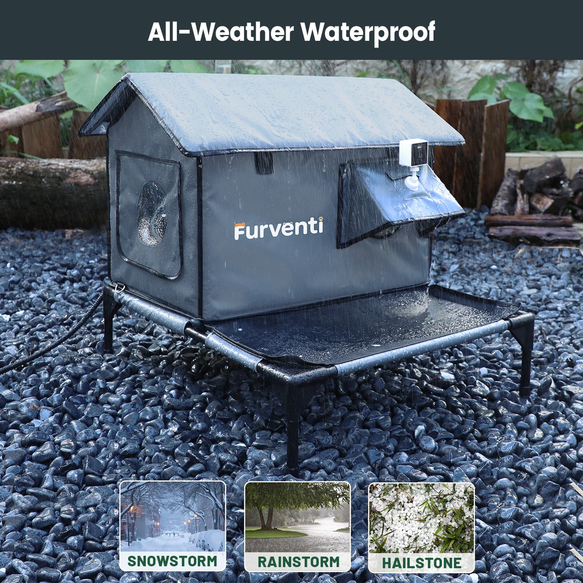 Furventi Platform Outdoor Cat House Dark Grey Product Windproof & Outdoor Stray Heated Cat House