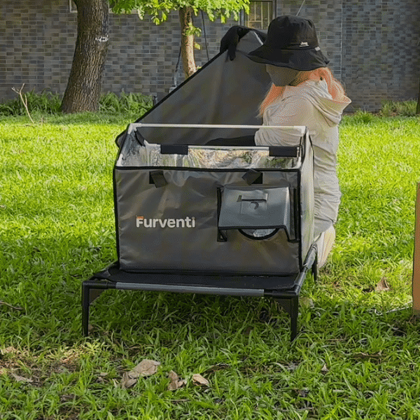 Furventi Platform Outdoor Cat House Dark Grey installation GIF picture 6 & Outdoor Stray Heated Cat House