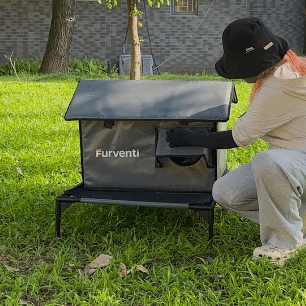 Furventi Platform Outdoor Cat House Dark Grey installation GIF picture 7 & Outdoor Stray Heated Cat House