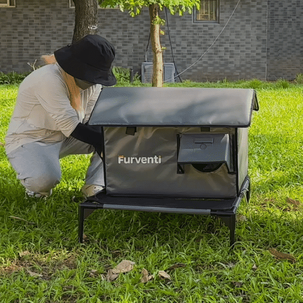 Furventi Platform Outdoor Cat House Dark Grey installation GIF picture 8& Outdoor Stray Heated Cat House
