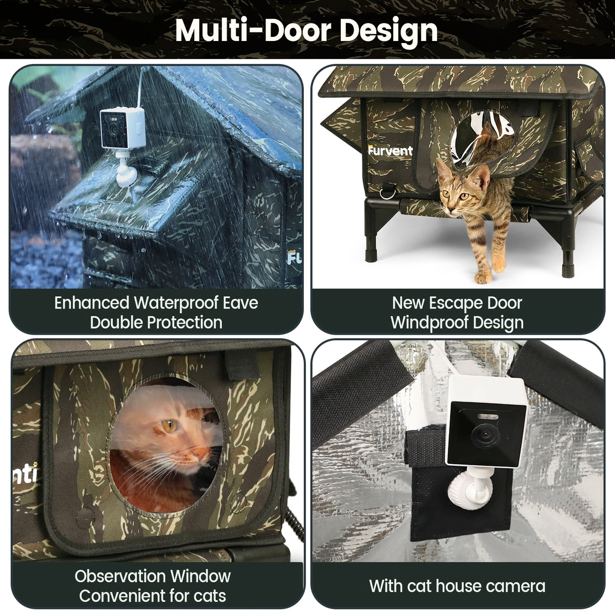  Furventi Rooftop Outdoor Cat House Camouflage Product Multi-door design & Outdoor Stray Heated Cat House