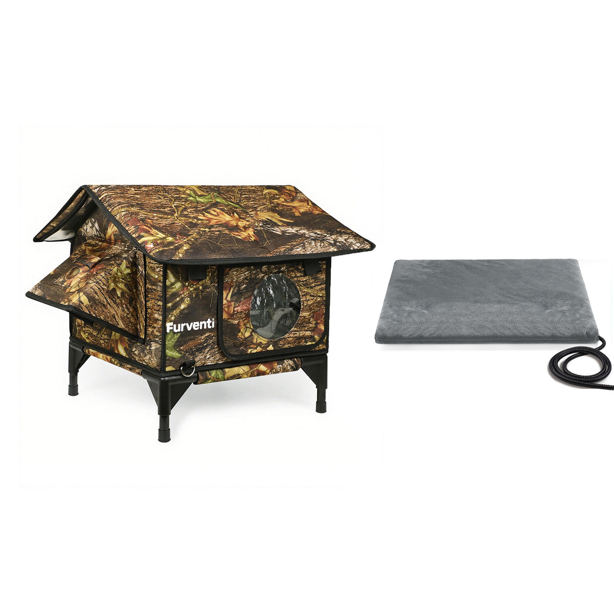 Furventi Rooftop Outdoor Cat House Leaves *1 heating pad & Outdoor Stray Heated Cat House