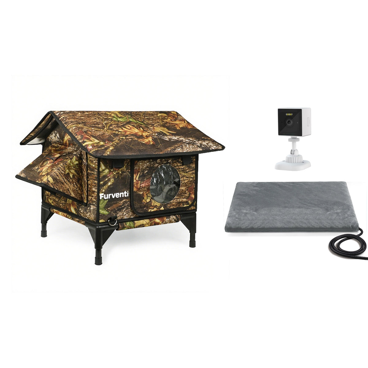 Furventi Rooftop Outdoor Cat House Leaves *1 heating pad  *1  camera & Outdoor Stray Heated Cat House