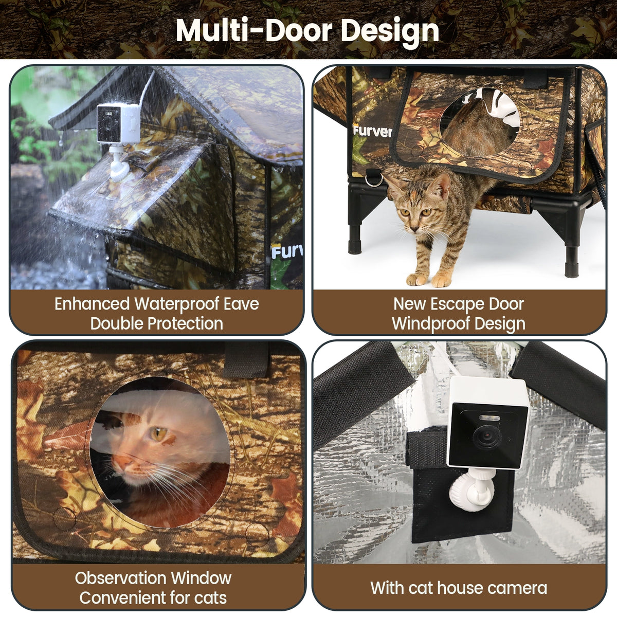 Furventi Rooftop Outdoor Cat House Leaves Product Multi-door & Outdoor Stray Heated Cat House