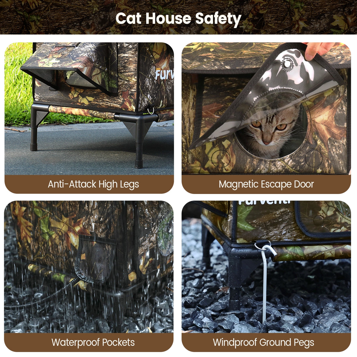 Furventi Rooftop Outdoor Cat House Leaves Product Safety & Outdoor Stray Heated Cat House