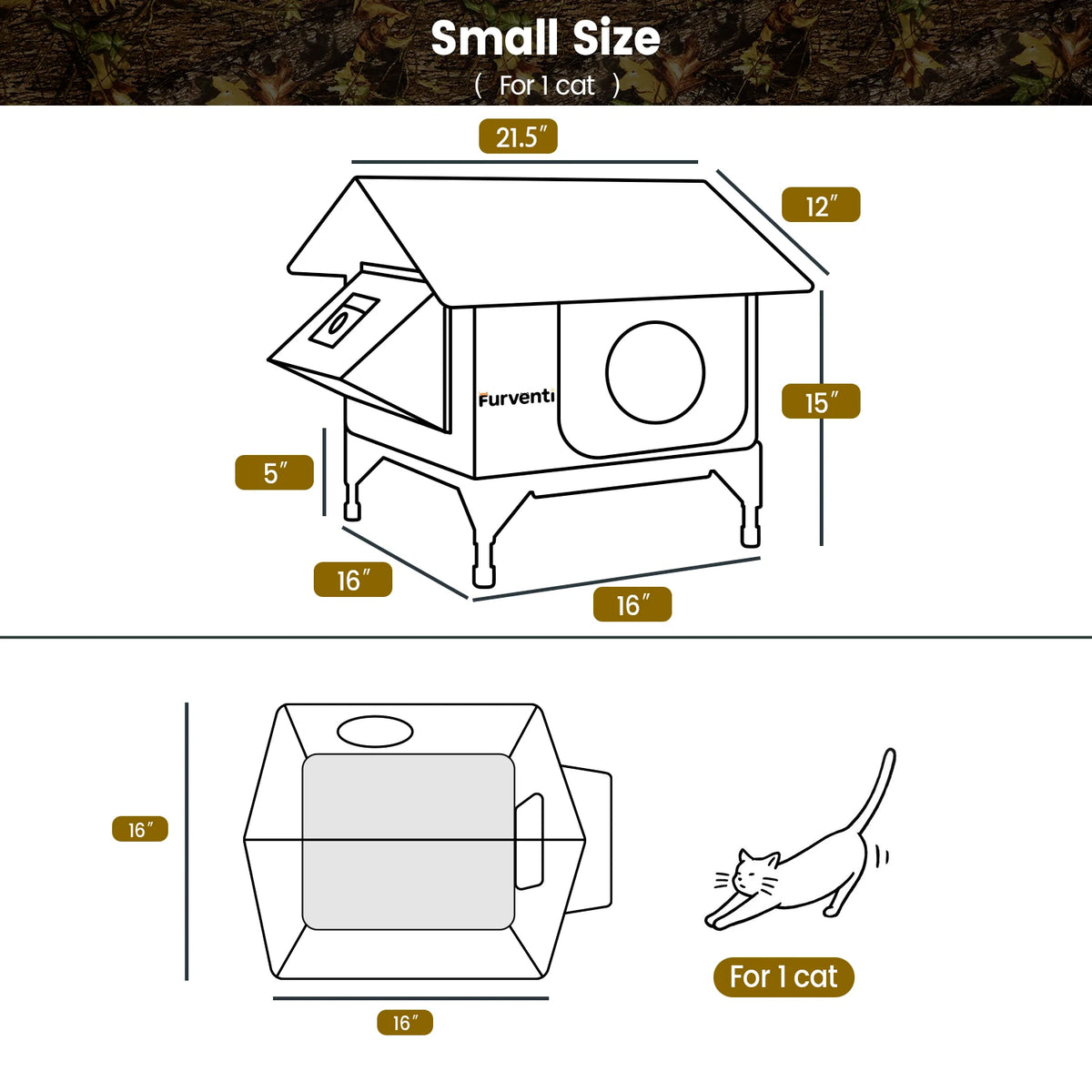 Furventi Rooftop Outdoor Cat House Leaves Product Size & Outdoor Stray Heated Cat House