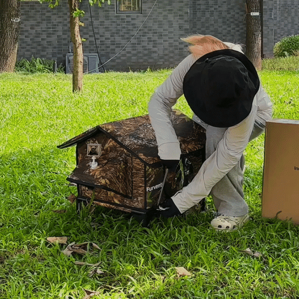 Furventi Rooftop Outdoor Cat House Leaves installation GIF picture 7  & Outdoor Stray Heated Cat House