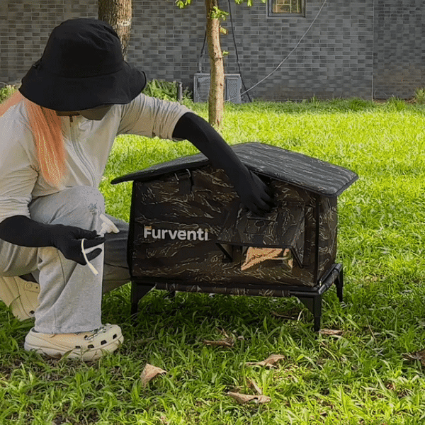 Furventi flagship open top outdoor cat house camouflage installation GIF picture 5 & Outdoor Stray Heated Cat House