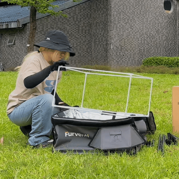 furventi high-leg takeaway dark gray installation GIF picture 2 & Outdoor Stray Heated Cat House