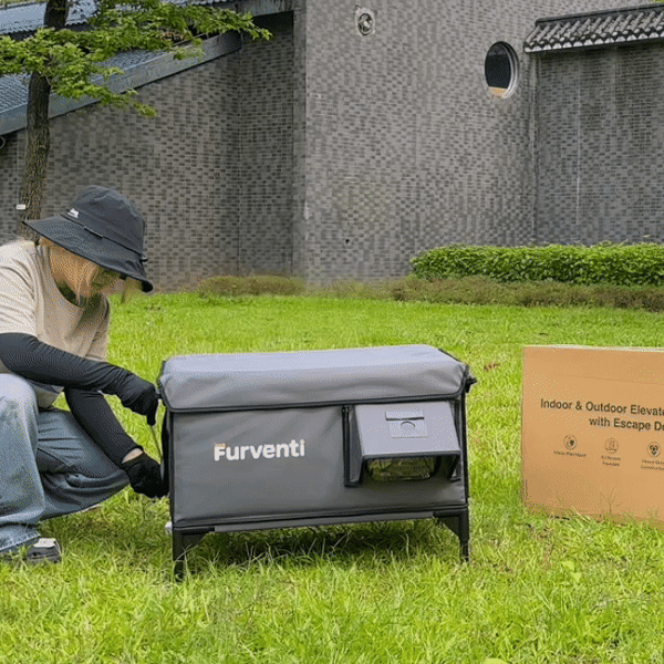 furventi high-leg takeaway dark gray installation GIF picture 5 & Outdoor Stray Heated Cat House