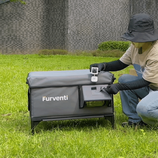 furventi high-leg takeaway dark gray installation GIF picture 6 & Outdoor Stray Heated Cat House