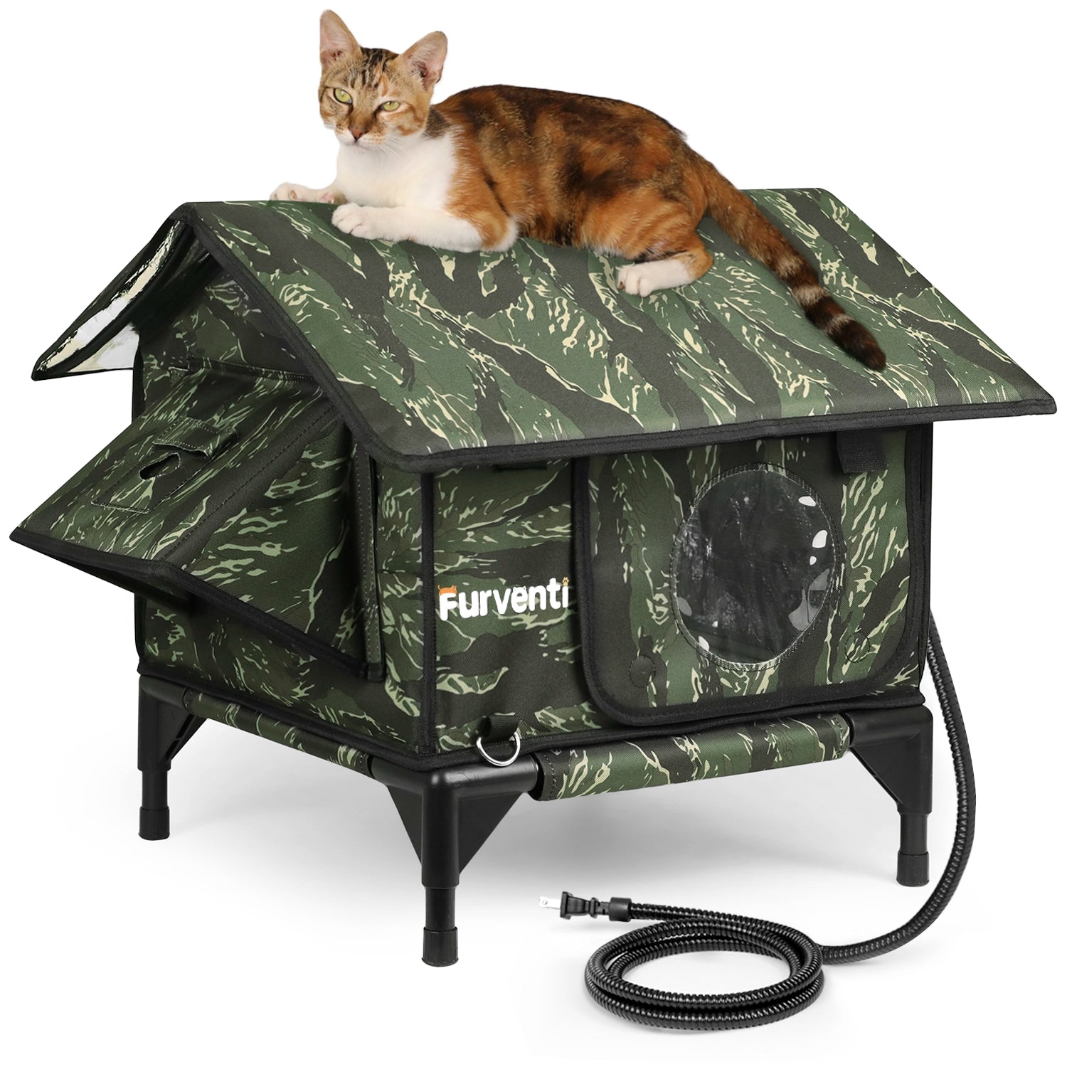 Furventi Heated Cat House for Outside Camouflage